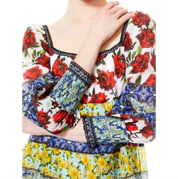 Alice + Olivia Rowen Floral Tiered Square Neck Mini Cocktail Dress Size Medium - Picture 14 of 16